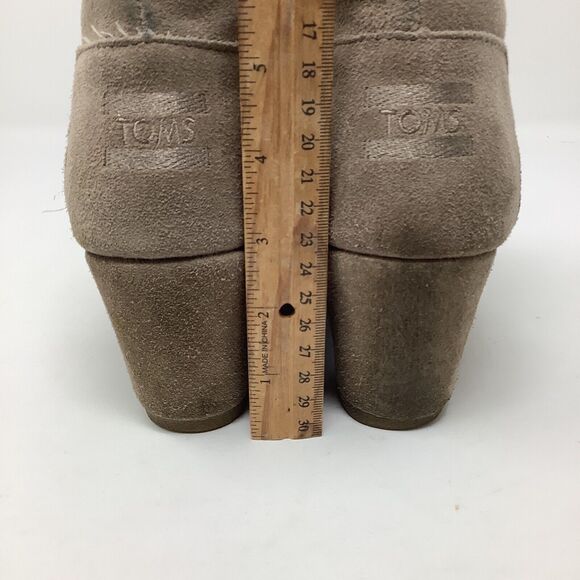 TOMS Wedge Bootie Womens 10 Beige Suede Wedge Ankle Booties Lace Up Desert Taupe - Picture 11 of 16